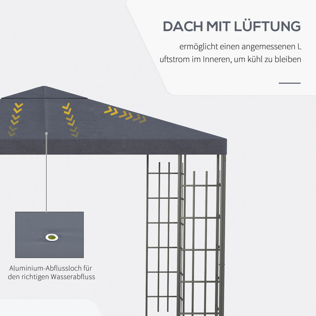 Outsunny Pavillon grau Stahl B/H/L: ca. 295x255x295 cm Pavillon - grau (295,00/295,00/255,00cm) - Outsunny
