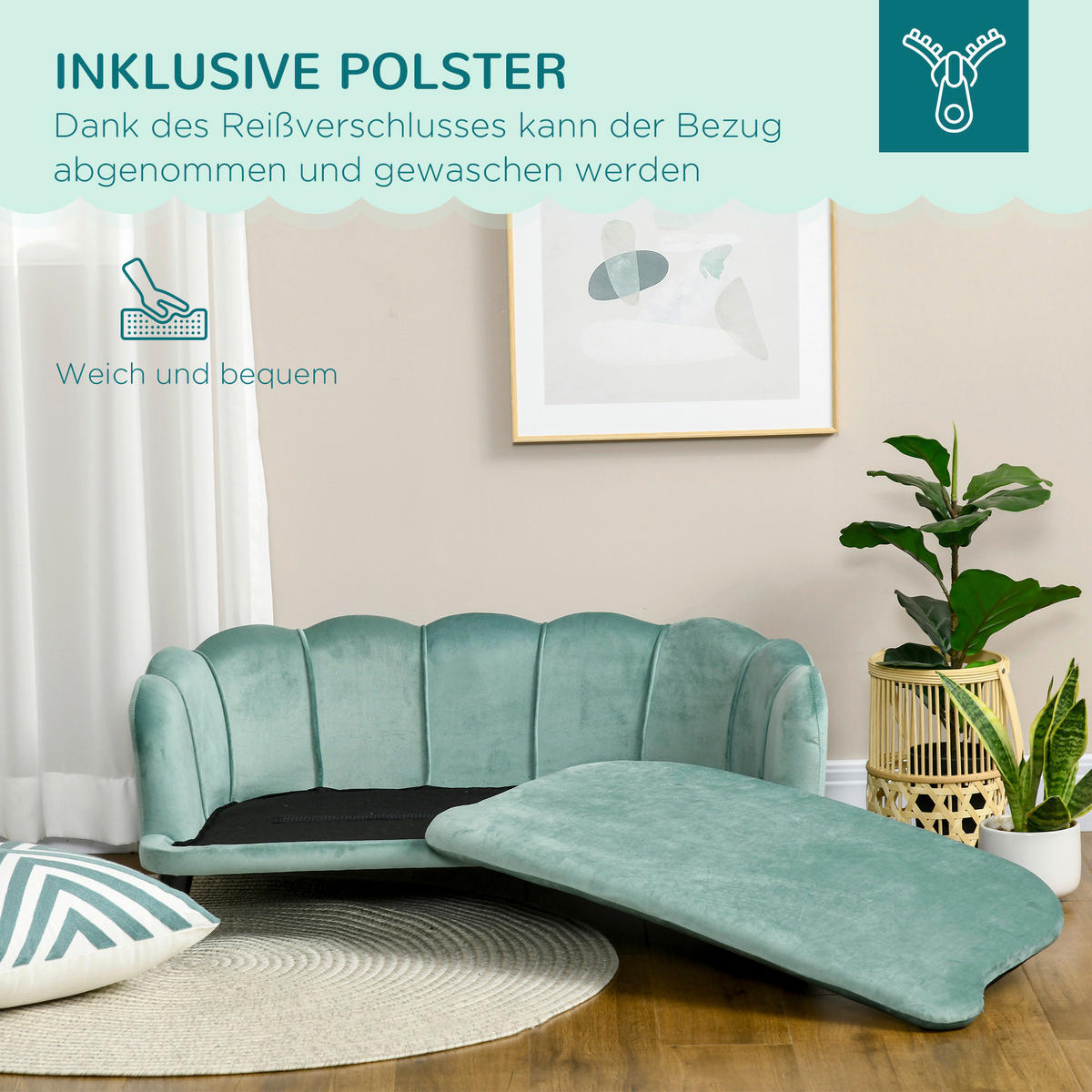 PawHut Hunde-Zubehör grün Polypropylen B/H/L: ca. 60,5x98,5x35,5 cm Hundesofa - grün (35,50/60,50/98,50cm) - PawHut