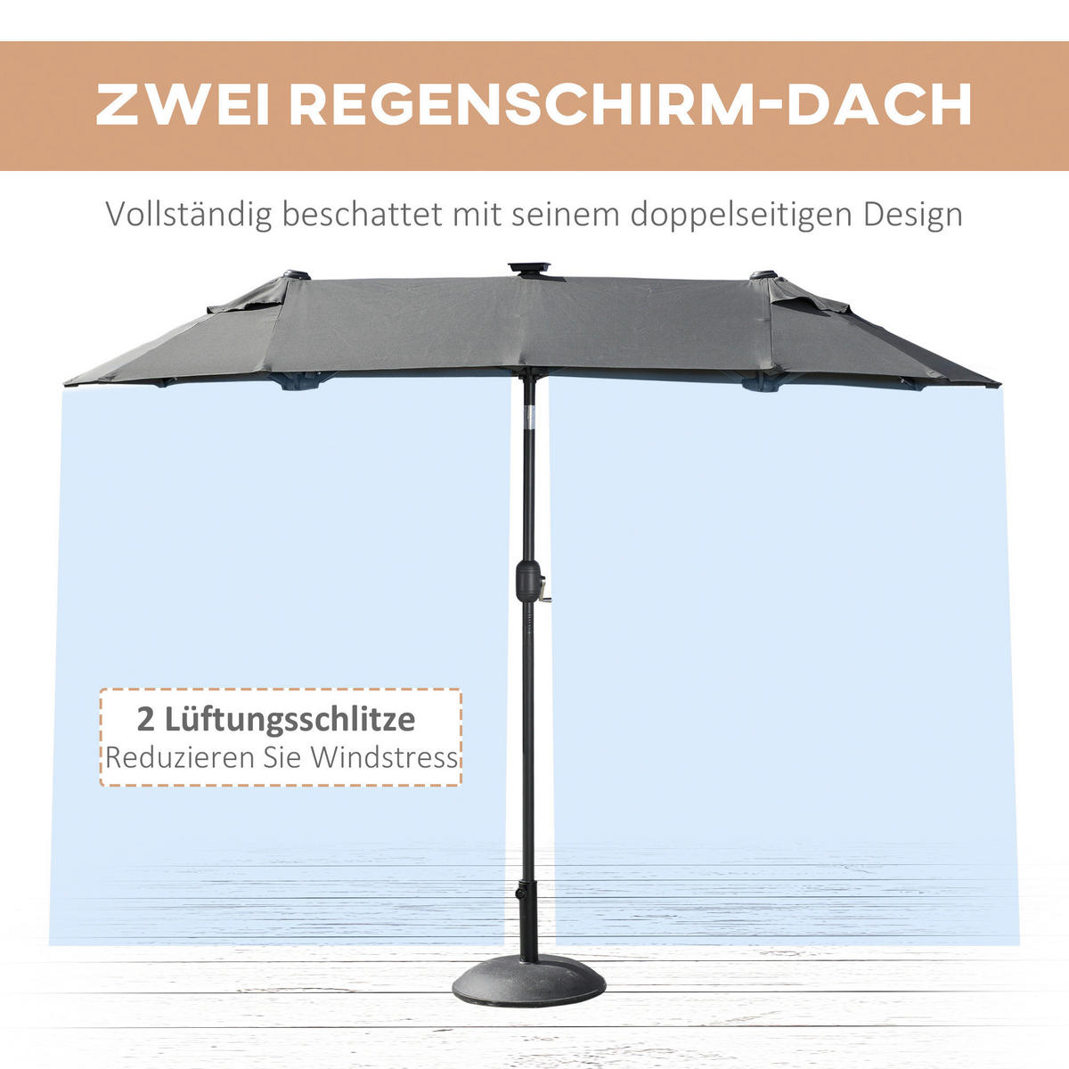 Outsunny Doppelseitiger Sonnenschirm grau Polyester B/H/L: ca. 150x219x295 cm Doppelseitiger_Sonnenschirm - grau (295,00/150,00/219,00cm) - Outsunny