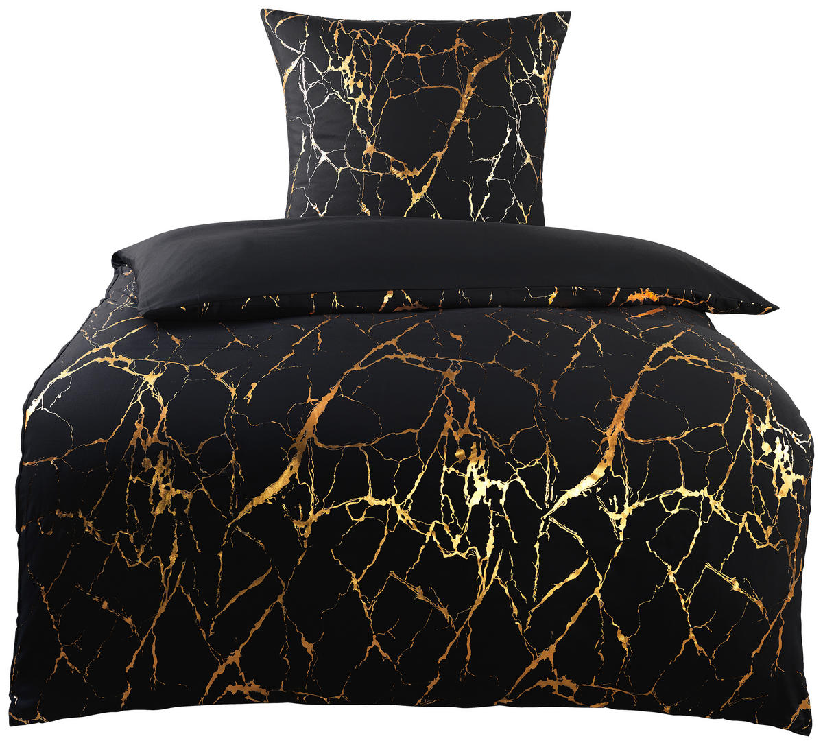 Microfaser Wende Bettwäsche Bettwäsche_Micro_Metallic-Druck - gold/schwarz (135,00/200,00cm)