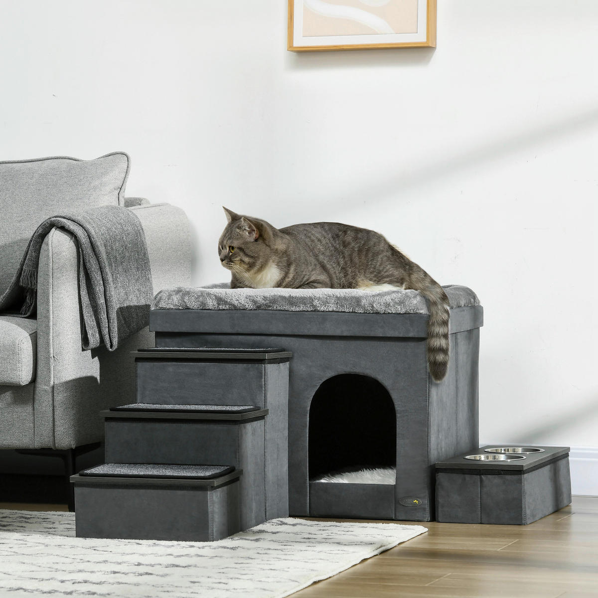 PawHut Katzen-Zubehör grau Edelstahl B/H/L: ca. 50x70x51,5 cm Katzenhütte - grau (51,50/50,00/70,00cm) - PawHut