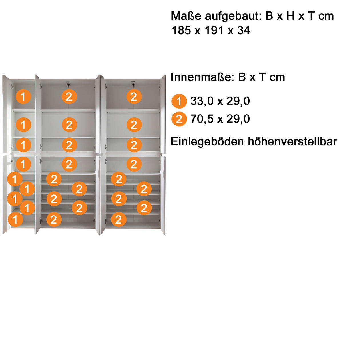 Garderobenschrank Mirror weiß B/H/T: ca. 185x191x34 cm Mirror - weiß (185,00/191,00/34,00cm) - Trendteam