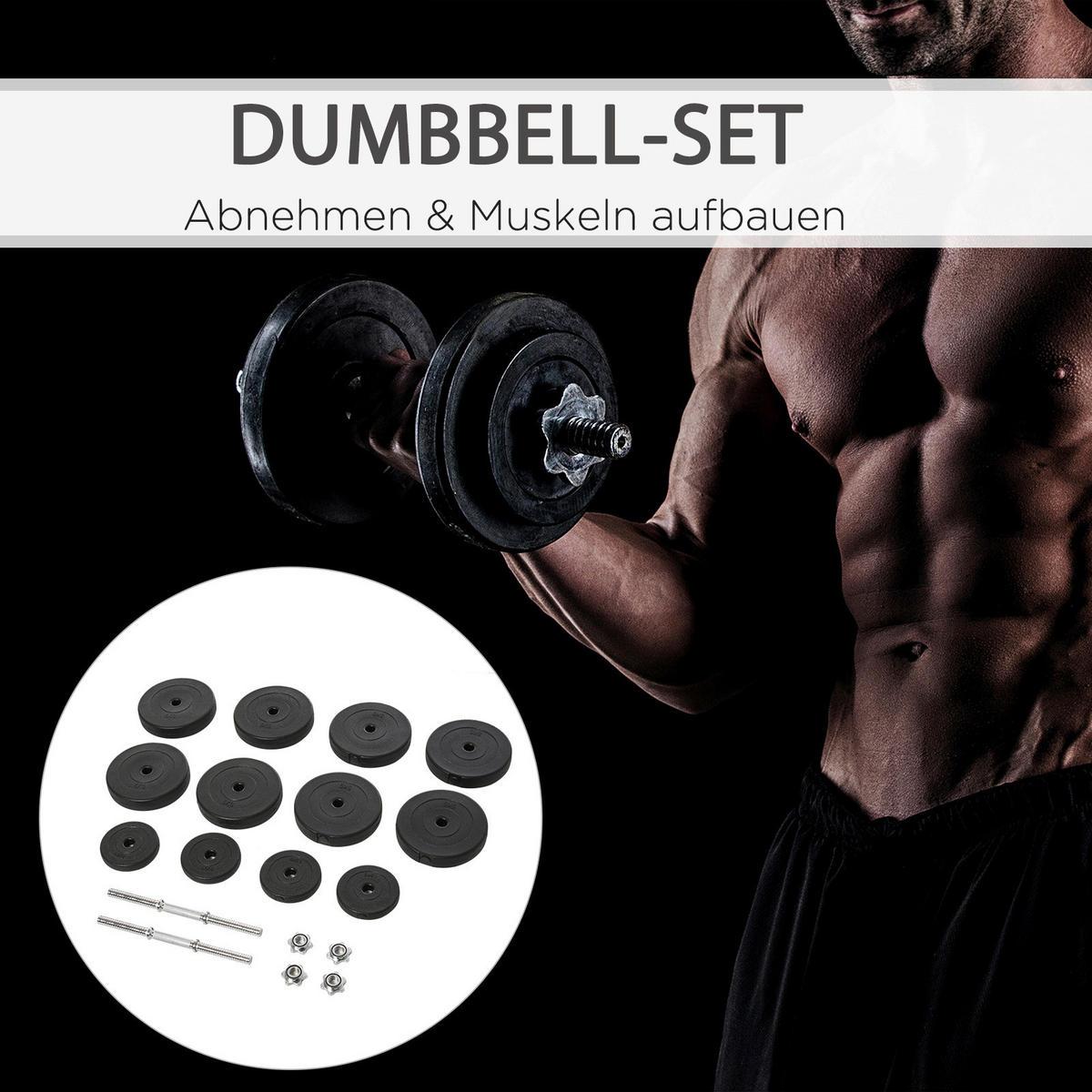 HOMCOM Hantel-Set schwarz Kunststoff B/H/L: ca. 24,5x24,5x4,3 cm Kurzhantel-Set - schwarz (4,30/24,50/24,50cm) - HOMCOM