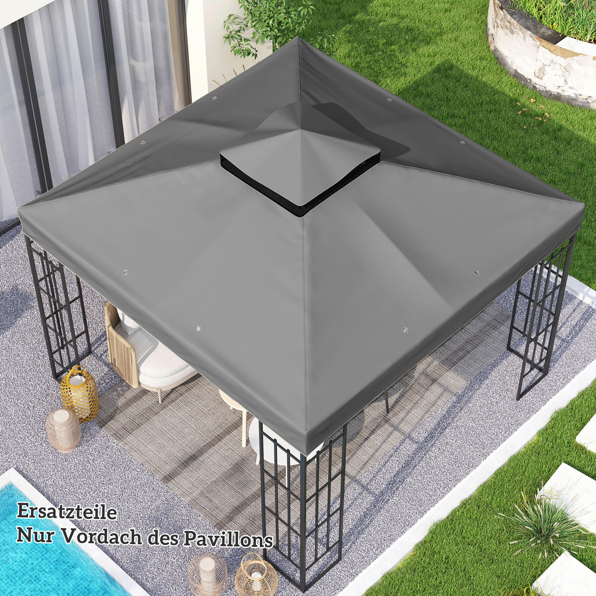 Thumbnail - Outsunny Pavillon Ersatzdach dunkelgrau Metall B/H/L: ca. 300x1x300 cm