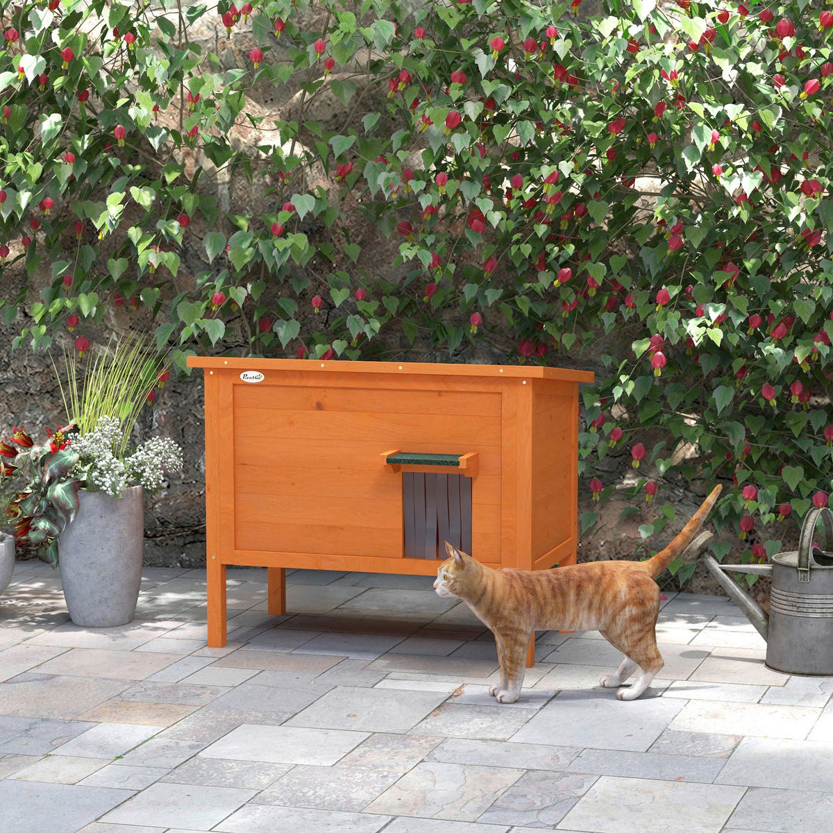 PawHut Katzenhütte orange Holz B/H/L: ca. 50x68,5x85 cm Katzenhütte - orange (85,00/50,00/68,50cm) - PawHut