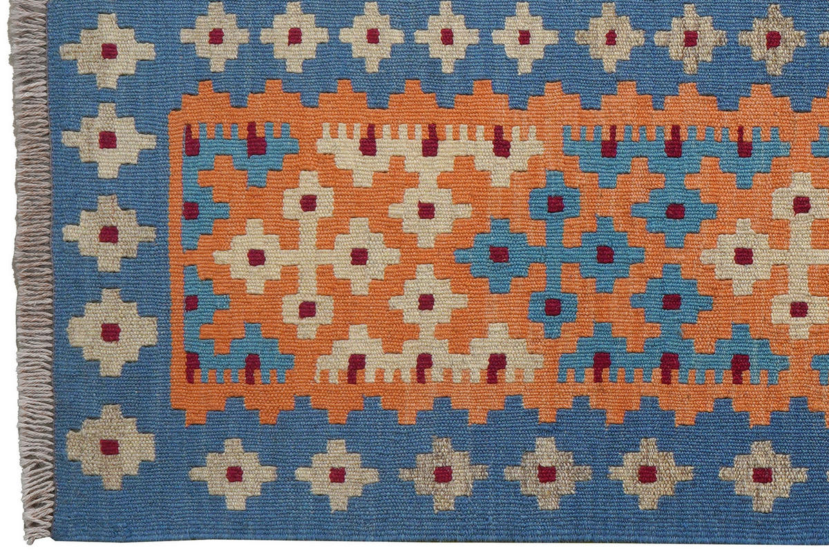 PersaTepp Teppich Kelim Gashgai blau B/H/L: ca. 84x1x134 cm Kelim Gashgai - orange/blau (134,00/84,00/1,00cm) - PersaTepp