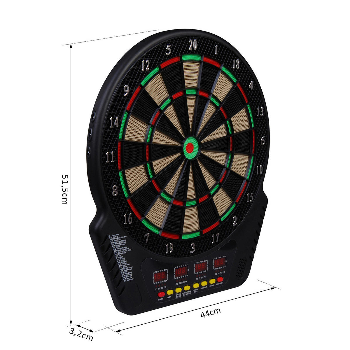 HOMCOM Dartscheibe B/H/T: ca. 44x51,5x3,2 cm Elektronische_Dartscheibe - schwarz (44,00/51,50/3,20cm) - HOMCOM