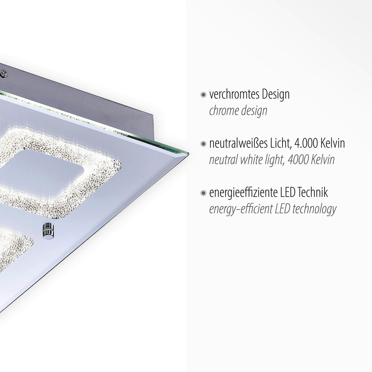 Just Light LED-Deckenleuchte LISA 11572-17 Chrom klar Metall Glas B/H/T: ca. 36x6,3x36 cm 4 Brennstellen LISA - klar/Chrom (36,00/6,30/36,00cm) - Just Light