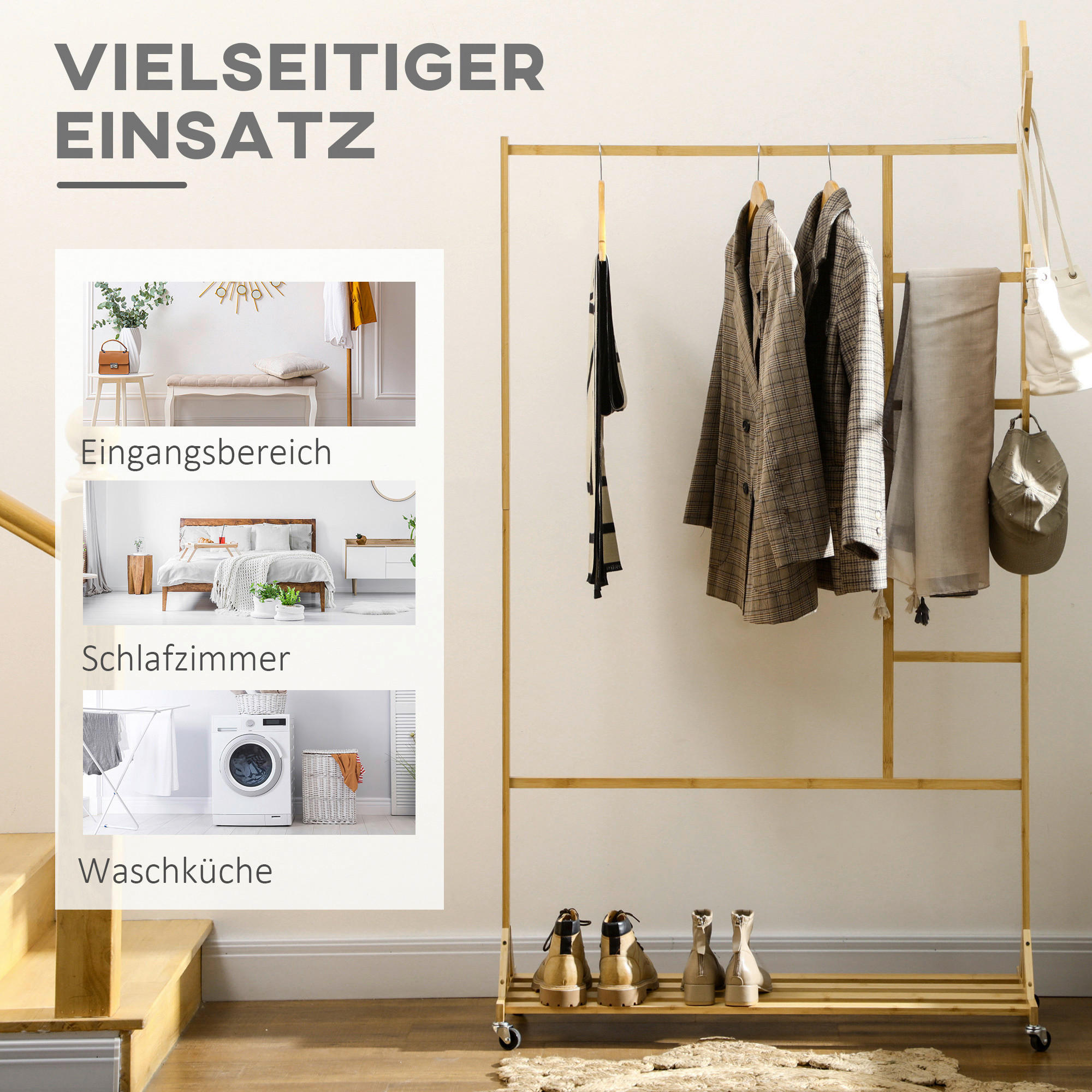 HOMCOM Kleiderständer natur Polypropylen B/H/L: ca. 37x100x191 cm Kleiderständer - natur (191,00/37,00/100,00cm) - HOMCOM