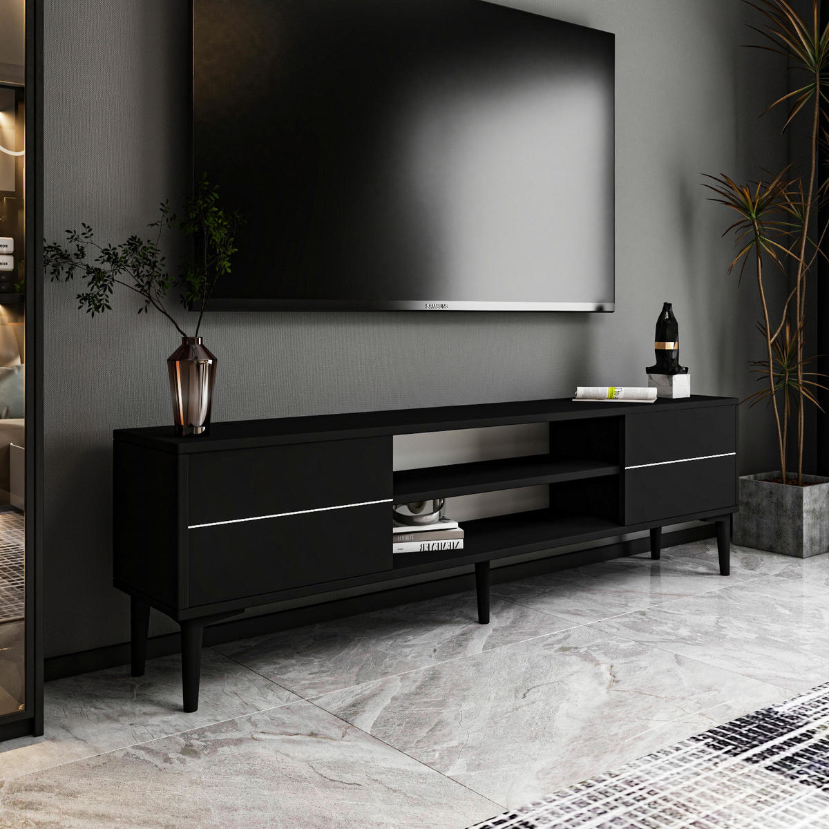 TV-Lowboard Aragon schwarz B/H/T: ca. 140x29,6x44 cm Aragon - schwarz (140,00/29,60/44,00cm) - moebel17