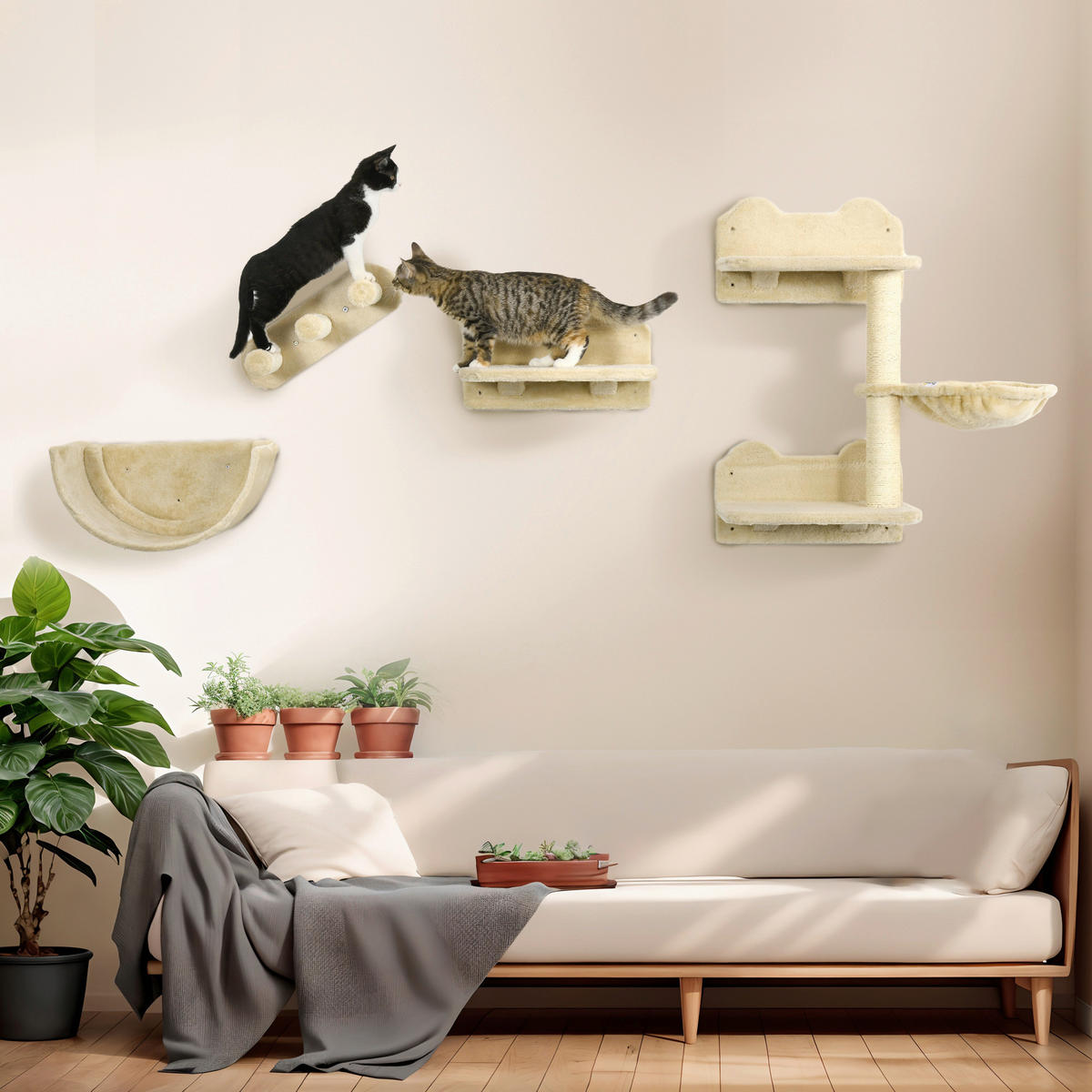 PawHut Katzen Kletterwand beige Polyester B/H/L: ca. 28x73x40 cm Katzen Kletterwand - beige (40,00/28,00/73,00cm) - PawHut