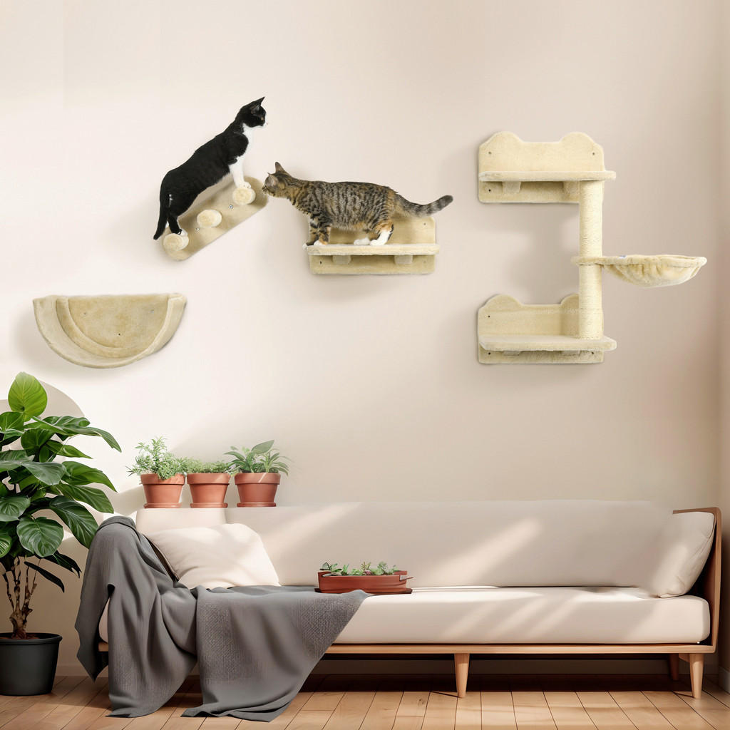 Thumbnail - PawHut Katzen Kletterwand beige Polyester B/H/L: ca. 28x73x40 cm