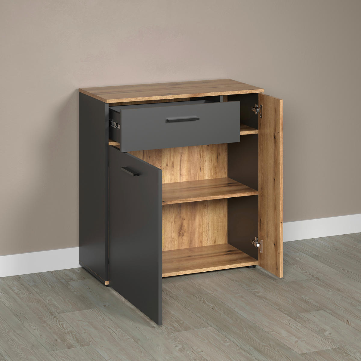 Kommode Esteban anthrazit Eiche Evoke Coast Nachbildung B/H/T: ca. 80x86x38 cm Esteban - Eiche/anthrazit (80,00/86,00/38,00cm)