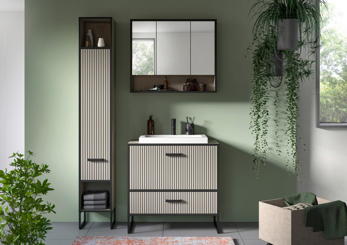 Badezimmer-Set BAGNO schwarz Kaschmirgrau Nachbildung B/H/T: ca. 125x192x48 cm BAGNO - schwarz (125,00/192,00/48,00cm) - xonox.home