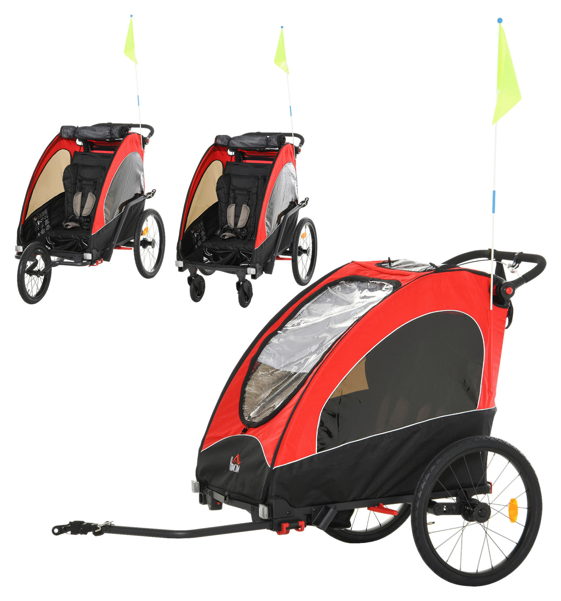 HOMCOM Fahrradanhänger schwarz schwarz B/H/L: ca. 85x150x107 cm Fahrradanhänger - rot/schwarz (107,00/85,00/150,00cm) - HOMCOM