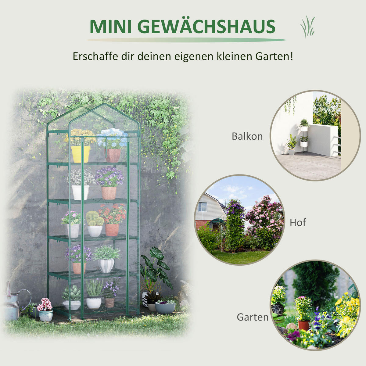 Outsunny Mini-Gewächshaus Mit 5 Regalen B/H/L: ca. 49x193x69 cm Mini-Gewächshaus_mit_5Regalen - grün/transparent (69,00/49,00/193,00cm) - Outsunny