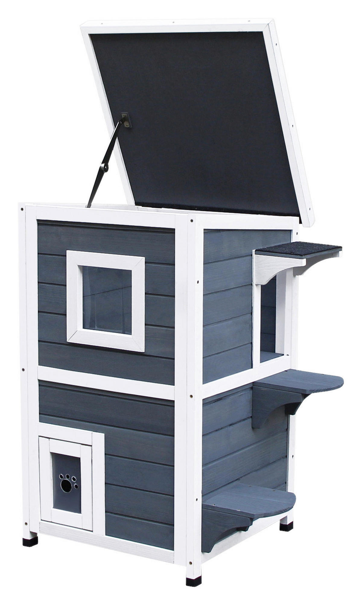 PawHut Katzenvilla grau Holz B/H/L: ca. 51x81x51 cm Katzenvilla - weiß/grau (51,00/51,00/81,00cm) - PawHut