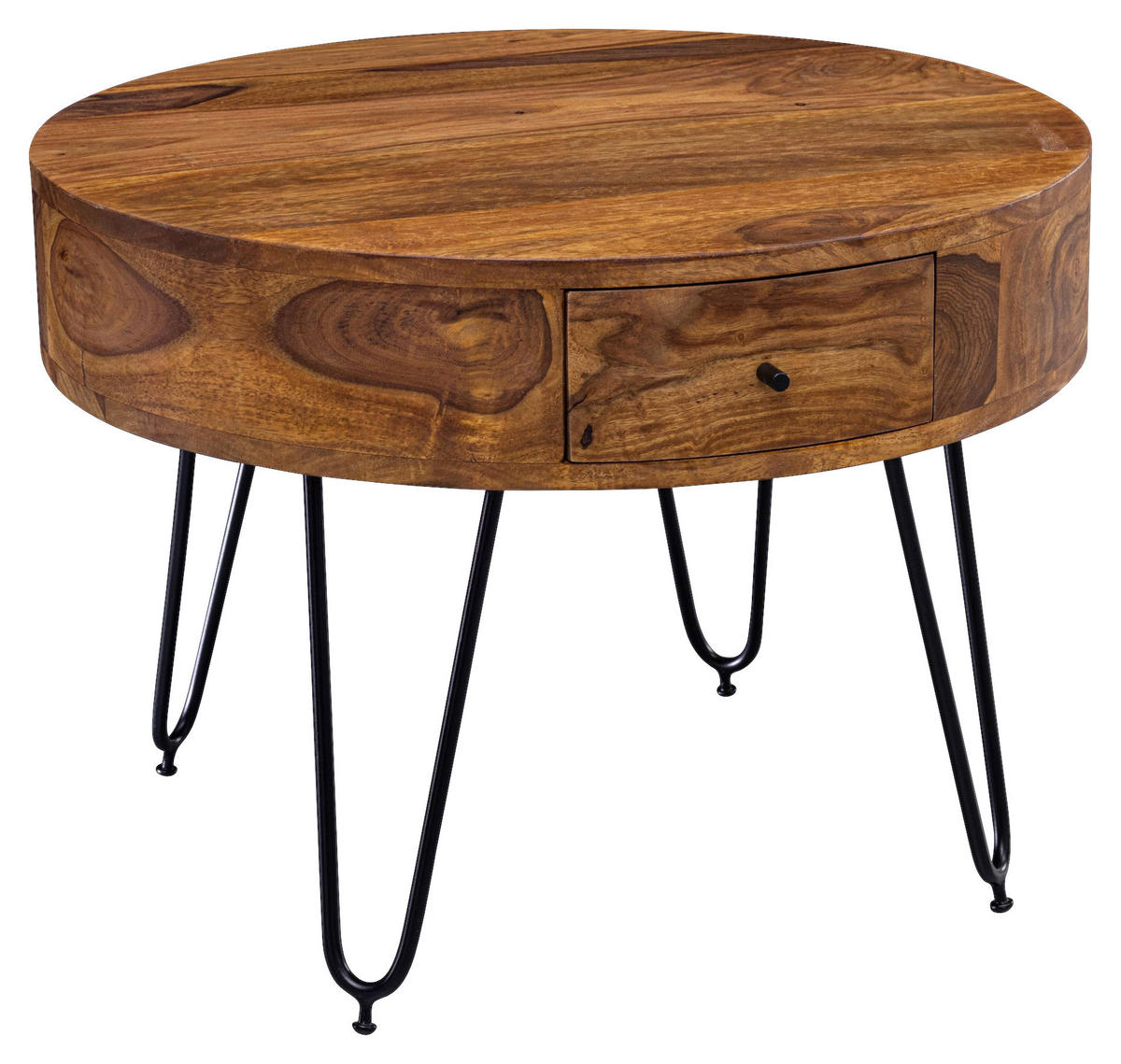 Wohnling Couchtisch natur schwarz Echtholz Edelstahl B/H/T: ca. 60x44,5x60 cm Couchtisch - natur/schwarz (60,00/44,50/60,00cm) - Wohnling