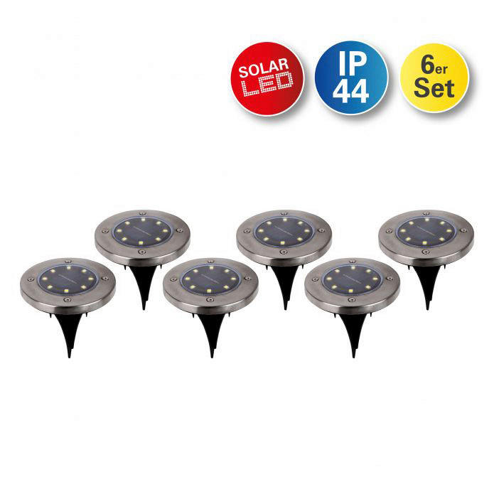 LED Solar-Bodenleuchte 6er-Set NV5228806 Edelstahloptik Kunststoff H/D: ca. 14x11 cm KIAN - Edelstahloptik (11,00/14,00cm) - Näve Leuchten