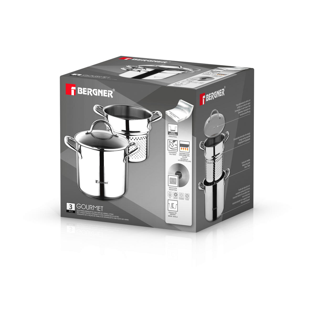 BERGNER Topfset Gourmet silber Edelstahl 3 tlg. Gourmet - silber - BERGNER