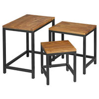 Beistelltisch 3er-Set natur schwarz pulverbeschichtet Echtholz Metall 3er-Set - natur/schwarz - Wohnling