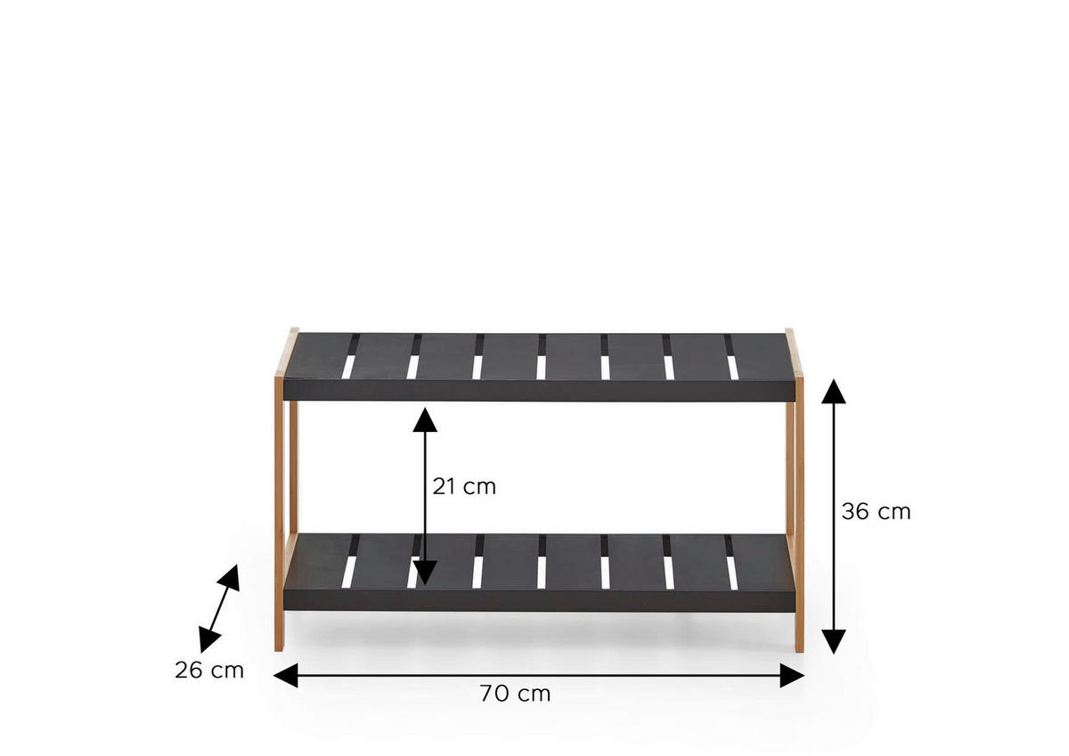 Schuhregal natur schwarz B/H/T: ca. 70x36x26 cm KLEINMÖBEL Schuhregal - natur/schwarz (70,00/36,00/26,00cm) - xonox.home