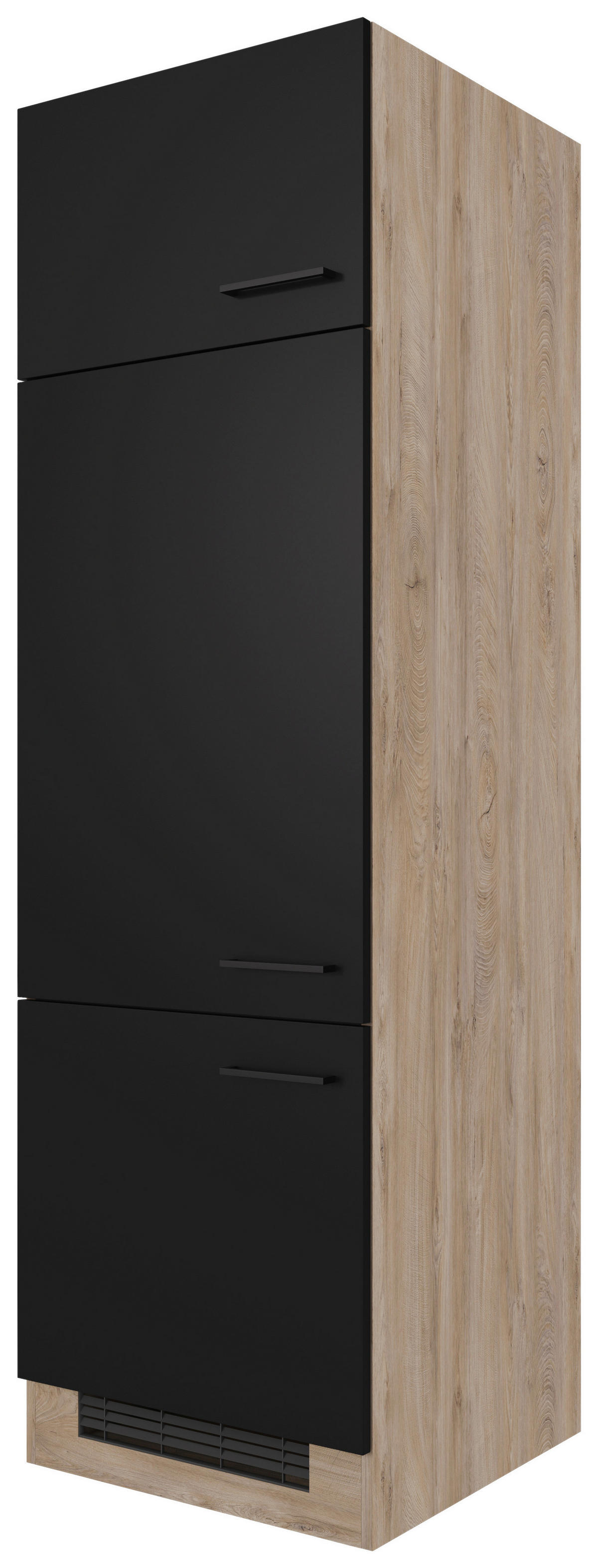 Kühlumbauschrank Capri schwarz matt B/H/T: ca. 60x200x57 cm Capri - schwarz/Oak (60,00/200,00/57,00cm) - Flex-Well