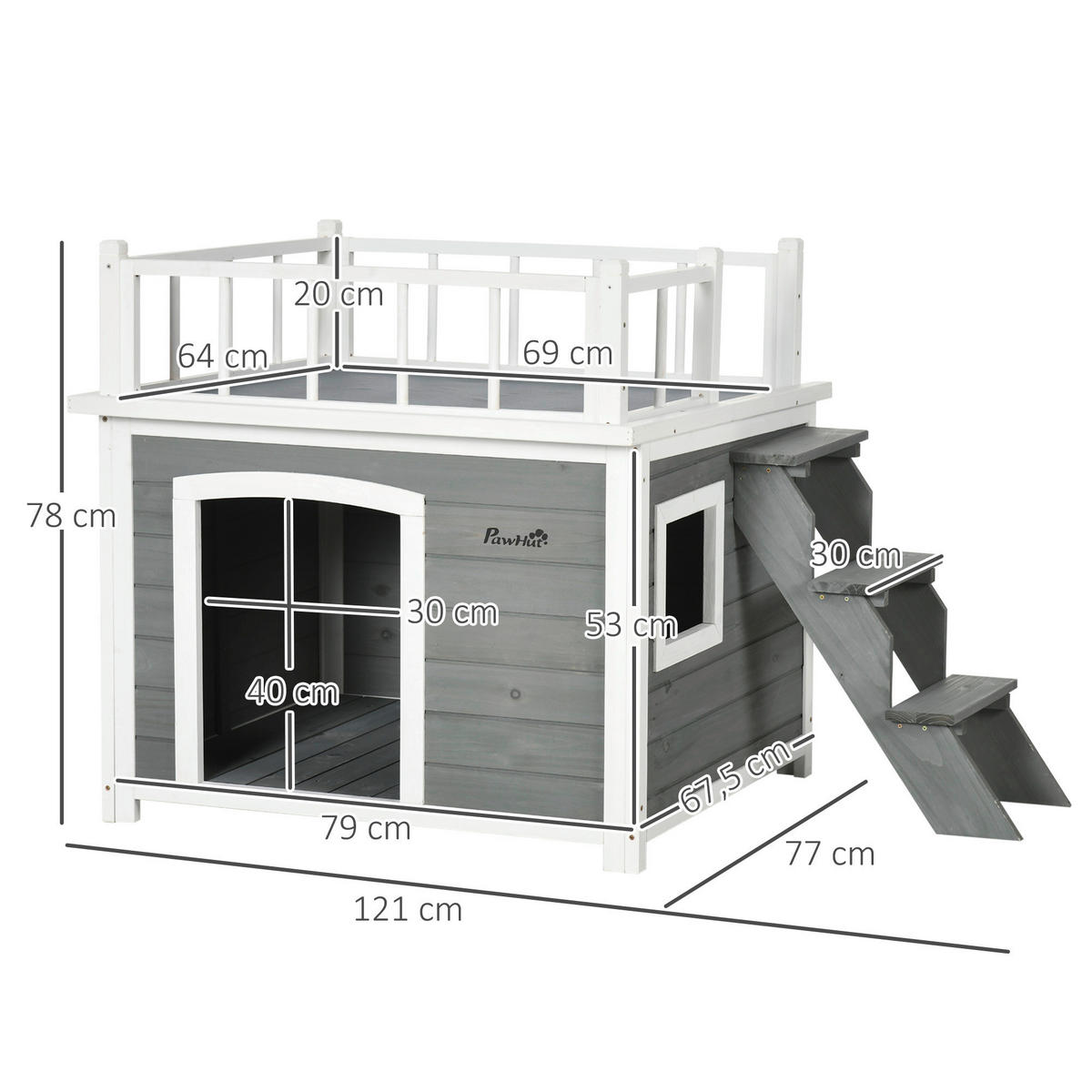 PawHut Hunde-Zubehör hellgrau Holz B/H/L: ca. 77x121x78 cm Hundehütte - hellgrau (78,00/77,00/121,00cm) - PawHut