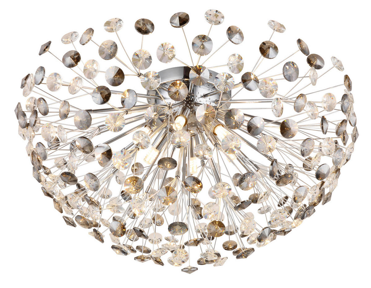 GLOBO LED-Deckenleuchte Rauch Chrom Metall H/D: ca. 32,5x60 cm 6 Brennstellen KATRINA - Chrom/Rauch (60,00/32,50cm) - GLOBO