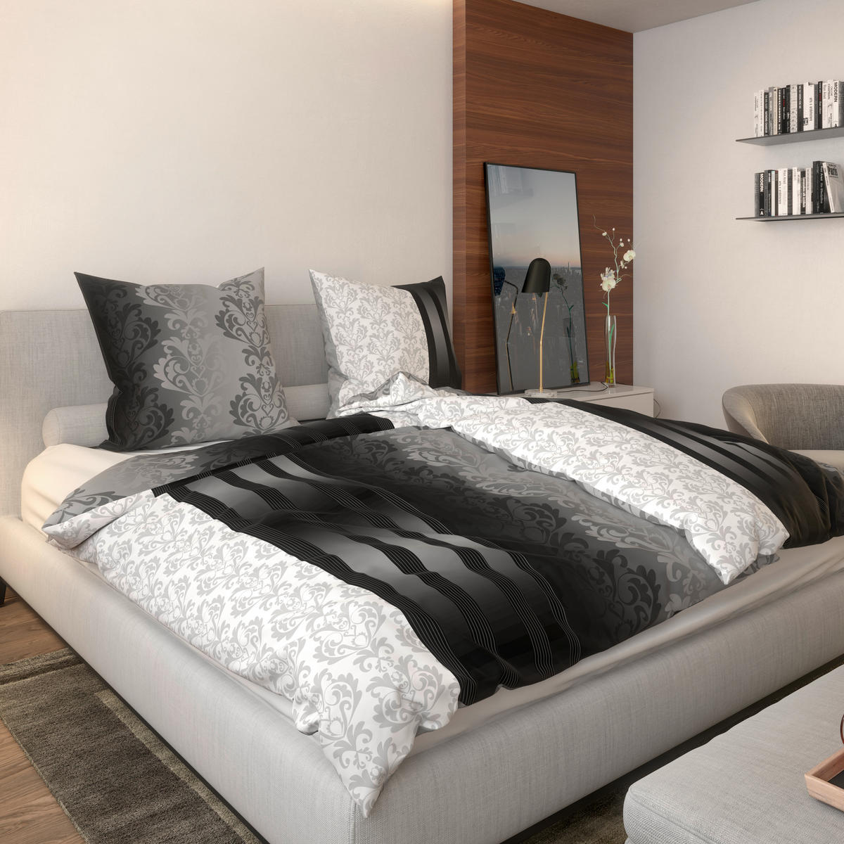 Baumwoll Bettwäsche Cotton touch Bettwäsche_Cotton-Touch Streifenran - anthrazit (135,00/200,00cm)