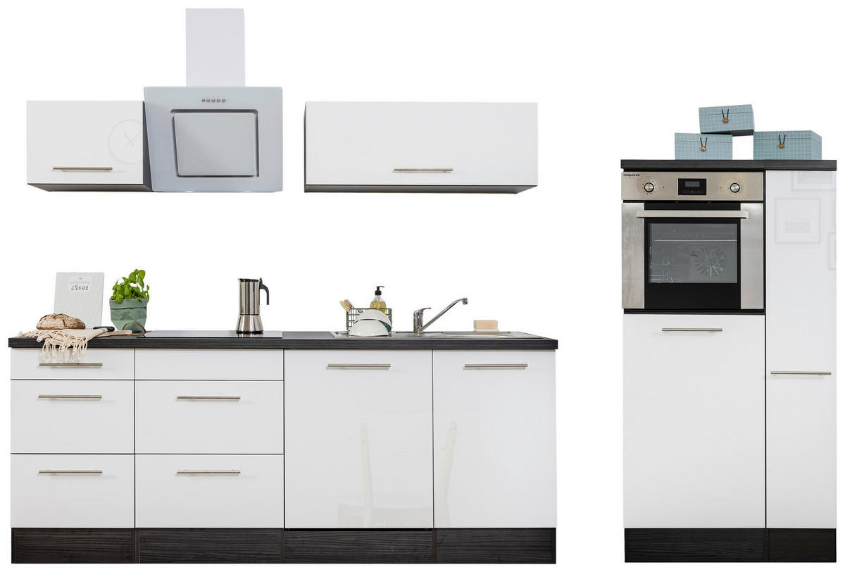 Respekta Küchenblock Amanda weiß Hochglanz B/H/T: ca. 310x200x60 cm Amanda - weiß/Edelstahloptik (310,00/200,00/60,00cm) - Respekta