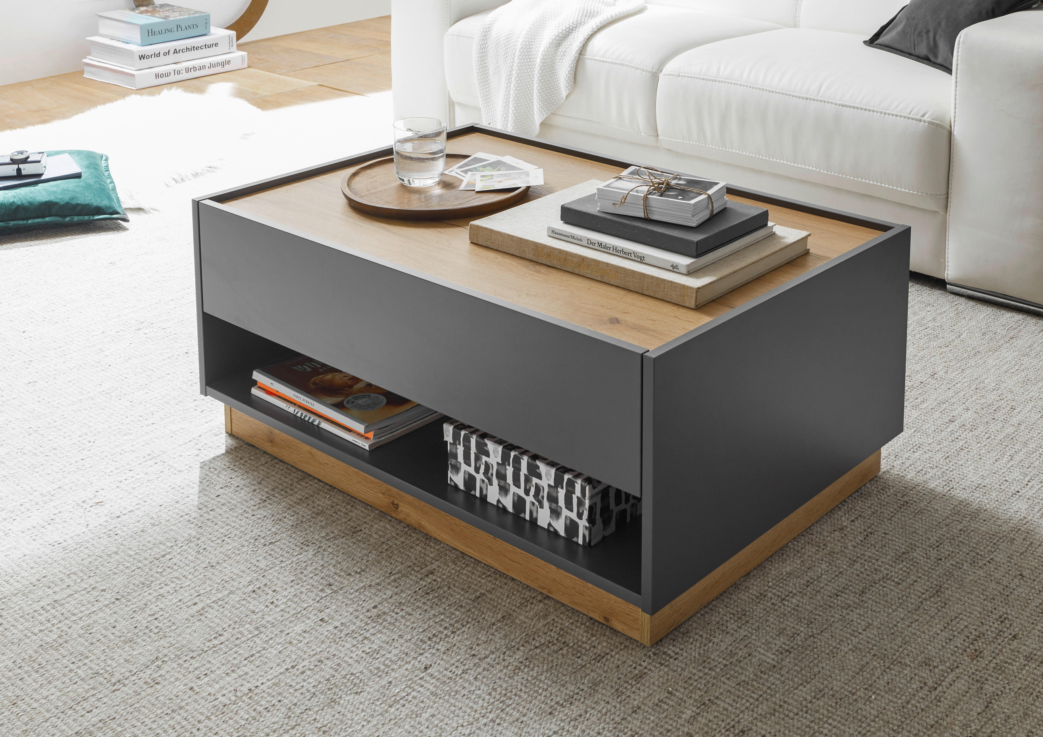 Thumbnail - Couchtisch City Eiche Wotan Nachbildung anthrazit B/H/T: ca. 90x38x60 cm