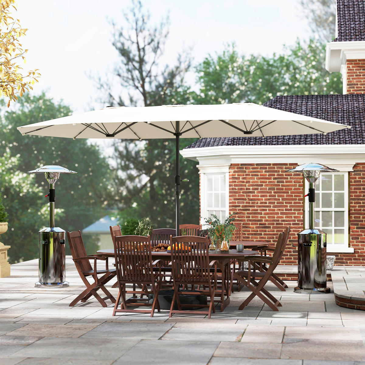 Outsunny Doppelsonnenschirm beige Stahl B/H/L: ca. 260x240x436 cm Doppelsonnenschirm - beige (436,00/260,00/240,00cm) - Outsunny
