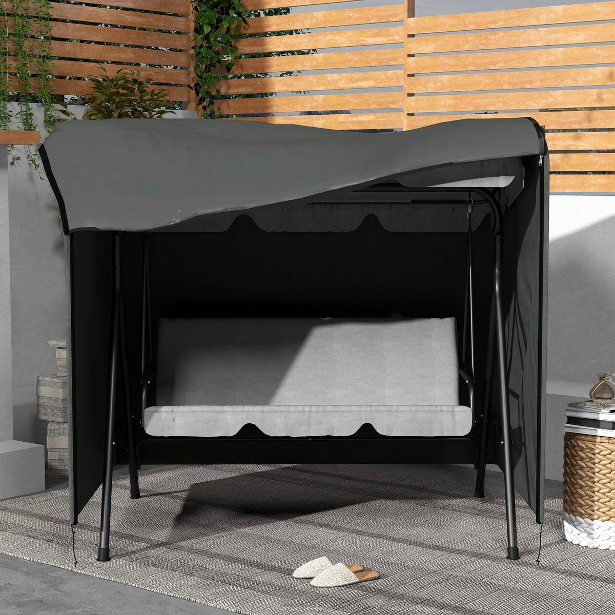 Outsunny Abdeckplane dunkelgrau Polyester B/H/L: ca. 114x152x177 cm Abdeckung für Schaukel - dunkelgrau (177,00/114,00/152,00cm) - Outsunny