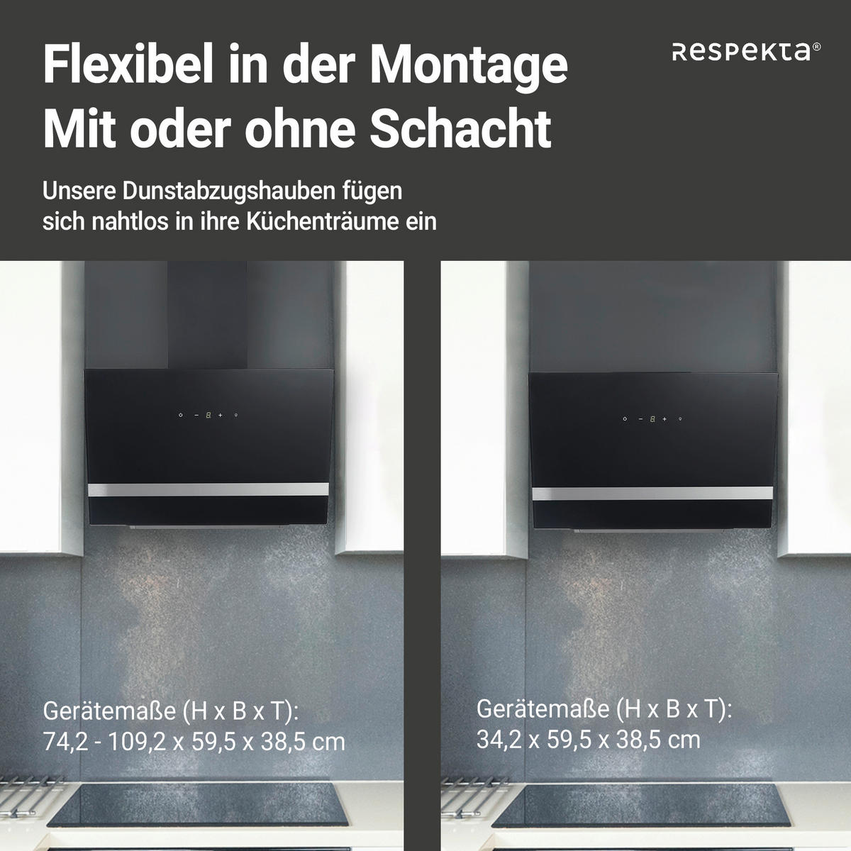 Respekta Dunstabzugshaube CH24060SAM schwarz B/H/T: ca. 59,5x34,2x38,5 cm CH24060SAM - schwarz (59,50/34,20/38,50cm) - Respekta