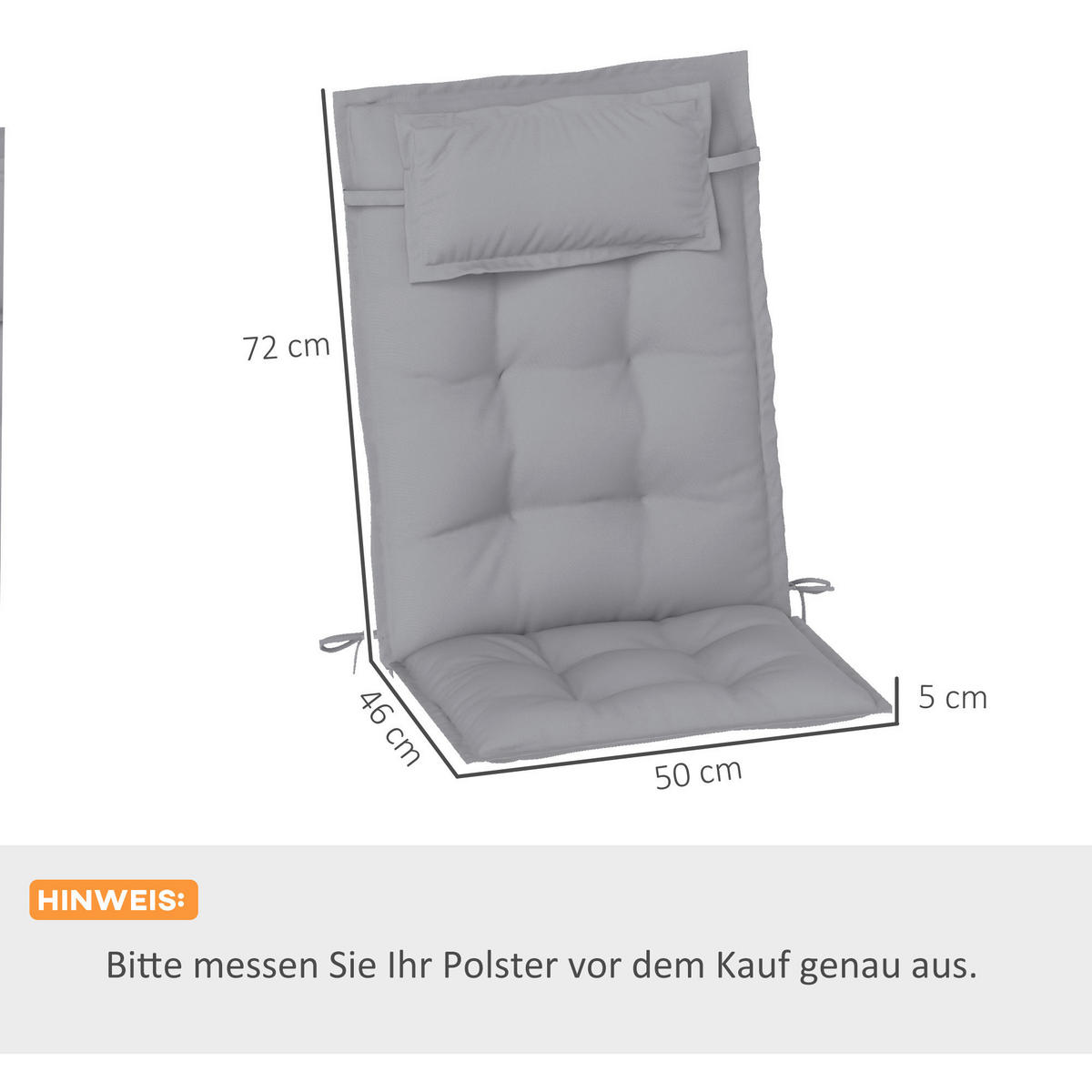 Outsunny Liegenauflage 2er Set hellgrau Polyester B/H/L: ca. 50x5x116 cm Liegenauflage 2er Set - hellgrau (116,00/50,00/5,00cm) - Outsunny