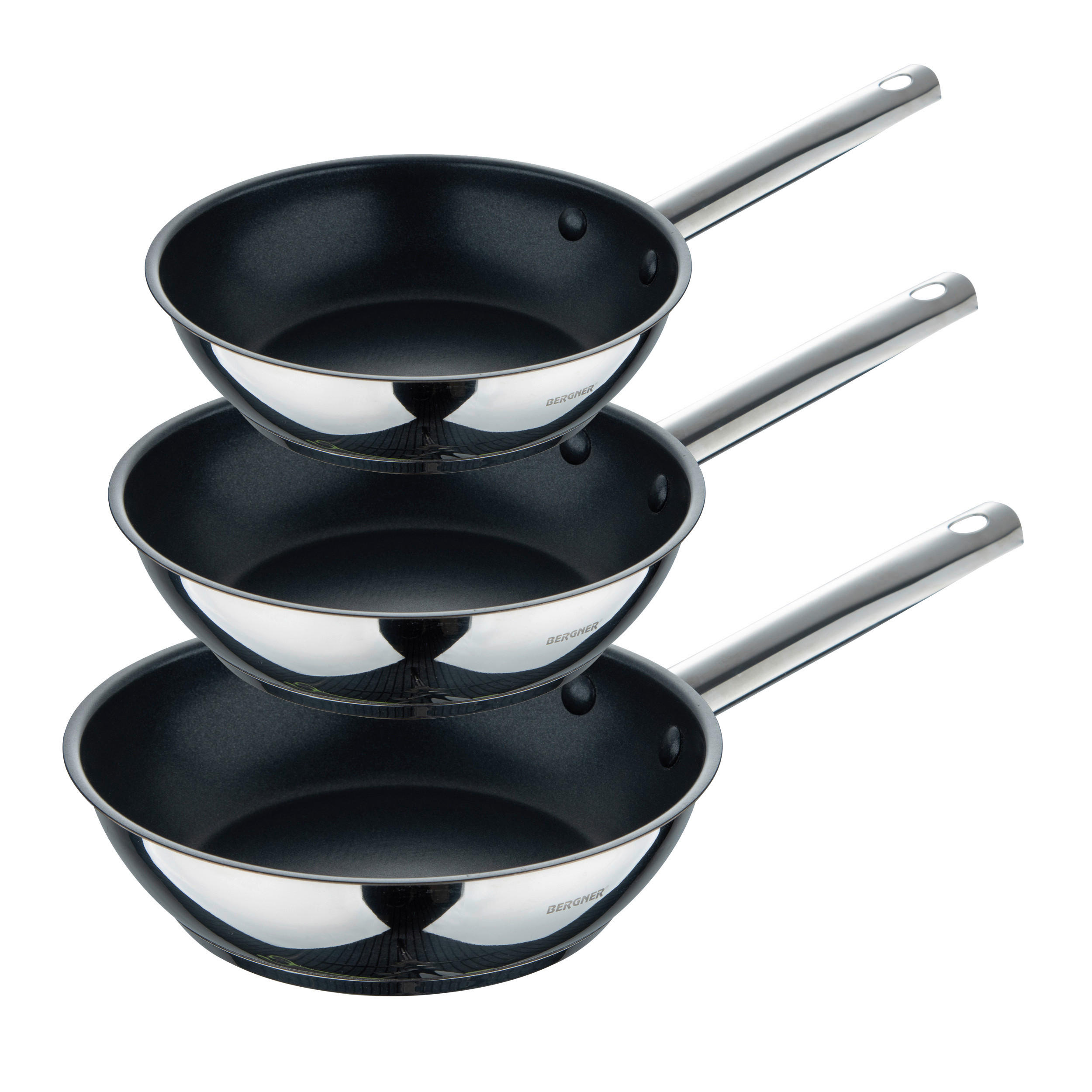 BERGNER Frypan-Set GOURMET silber Edelstahl B/H/L: ca. 26,5x16,3x48 cm GOURMET - schwarz/silber (48,00/26,50/16,30cm) - BERGNER
