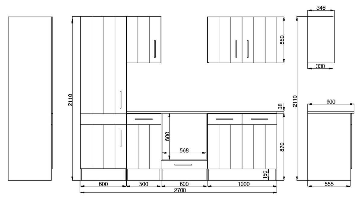 Respekta Küchenblock Premium weiß matt B/H/T: ca. 270x211x60 cm Premium - weiß (270,00/211,00/60,00cm) - Respekta
