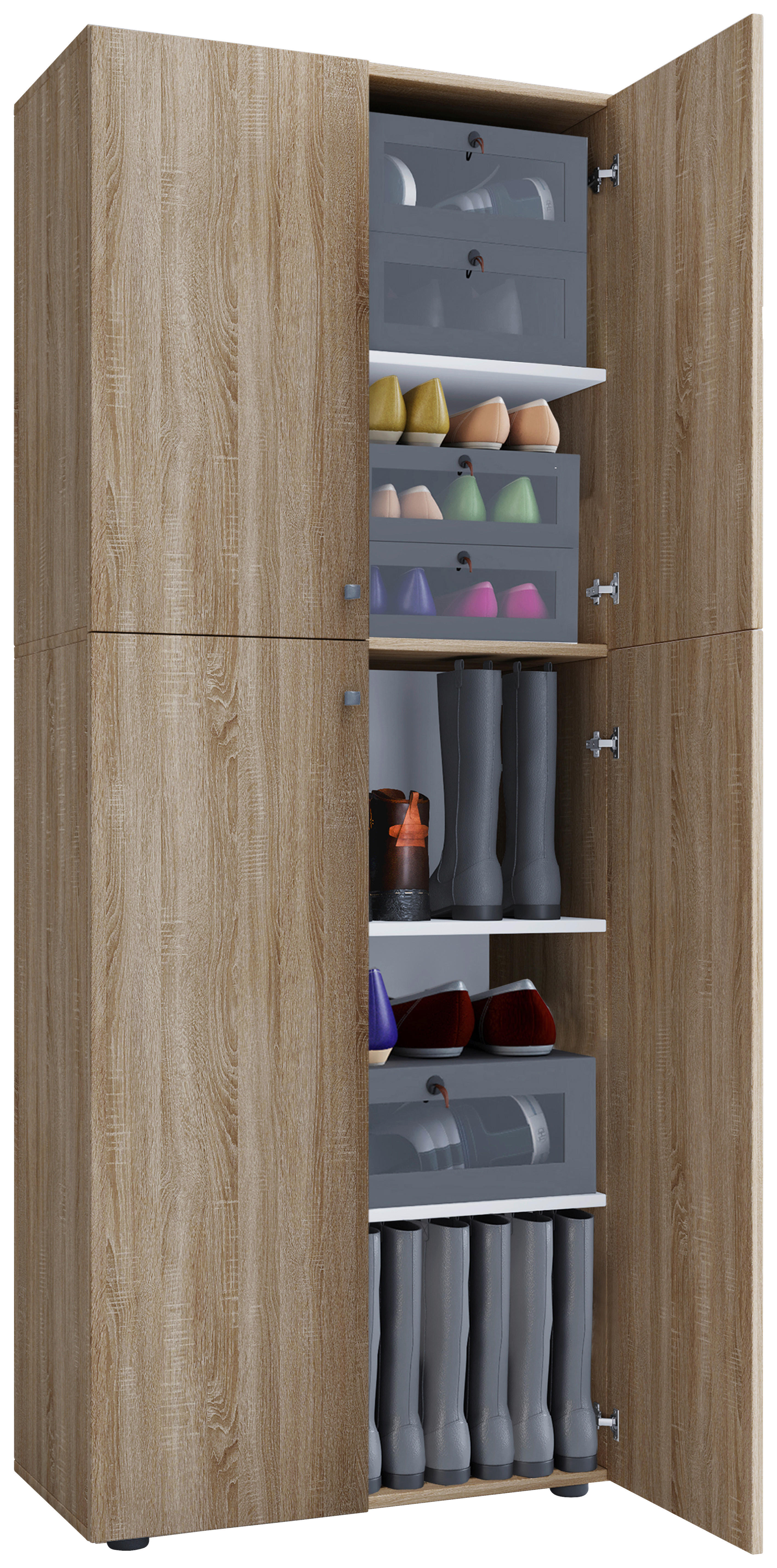 Schuhschrank Lona XXL Eiche Sonoma Nachbildung weiß B/H/T: ca. 70x182x39 cm Lona XXL - Eiche/weiß (70,00/182,00/39,00cm) - VCM Möbel