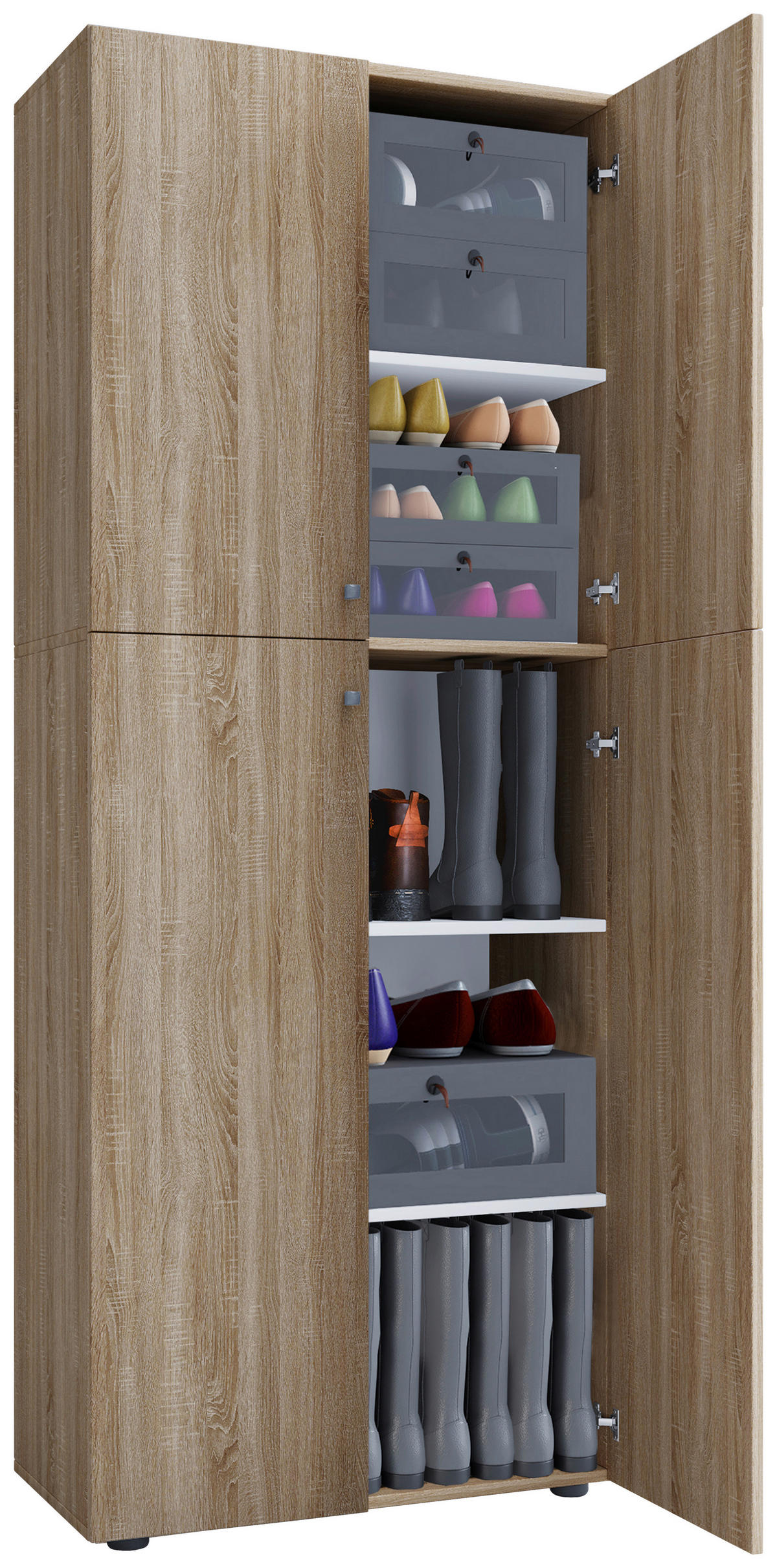 Schuhschrank Lona XXL Eiche Sonoma Nachbildung weiß B/H/T: ca. 70x182x39 cm Lona XXL - Eiche/weiß (70,00/182,00/39,00cm) - VCM Möbel