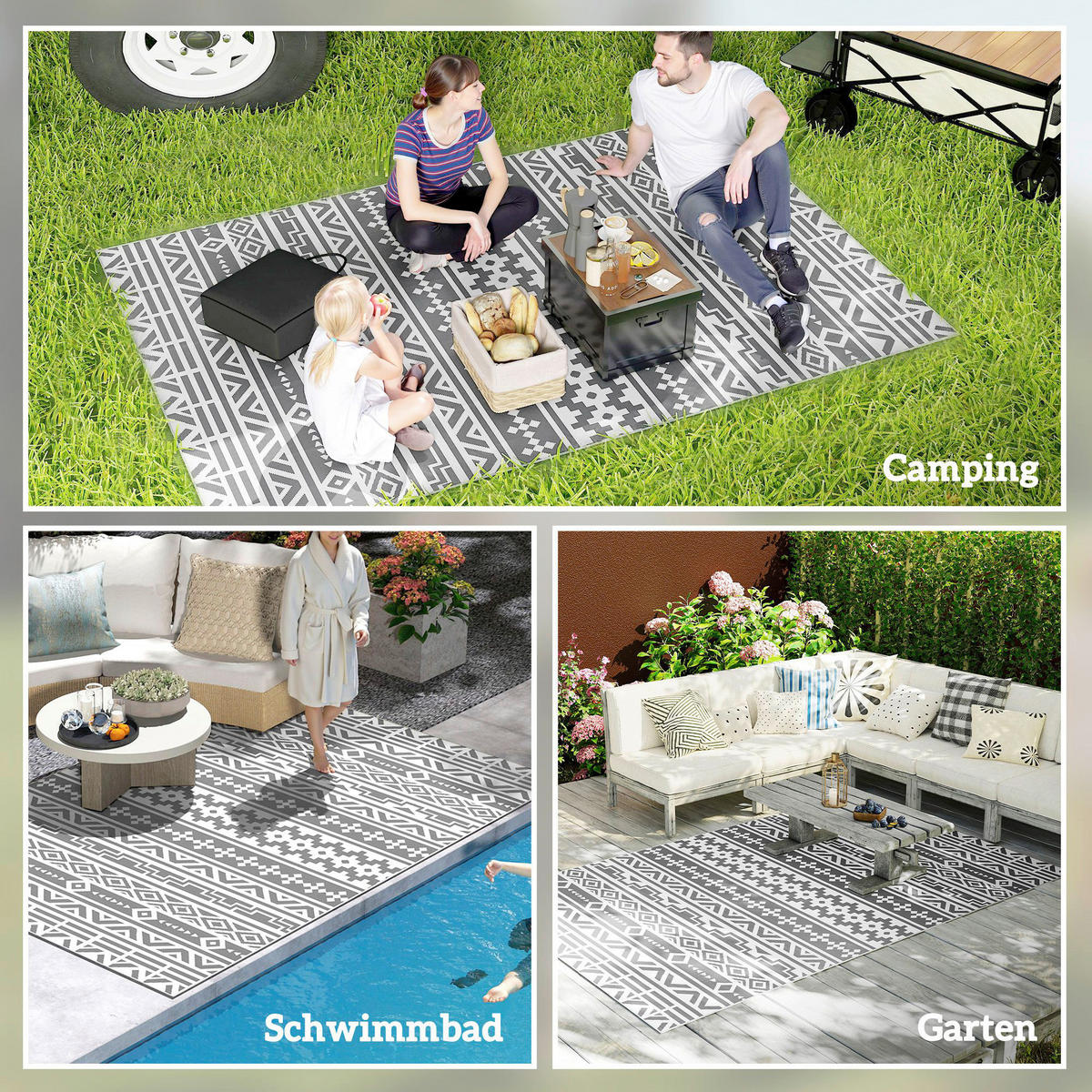 Outsunny Outdoor-Teppich weiß B/H/L: ca. 274x1x182 cm Outdoorteppich - weiß/dunkelgrau (182,00/274,00/1,00cm) - Outsunny