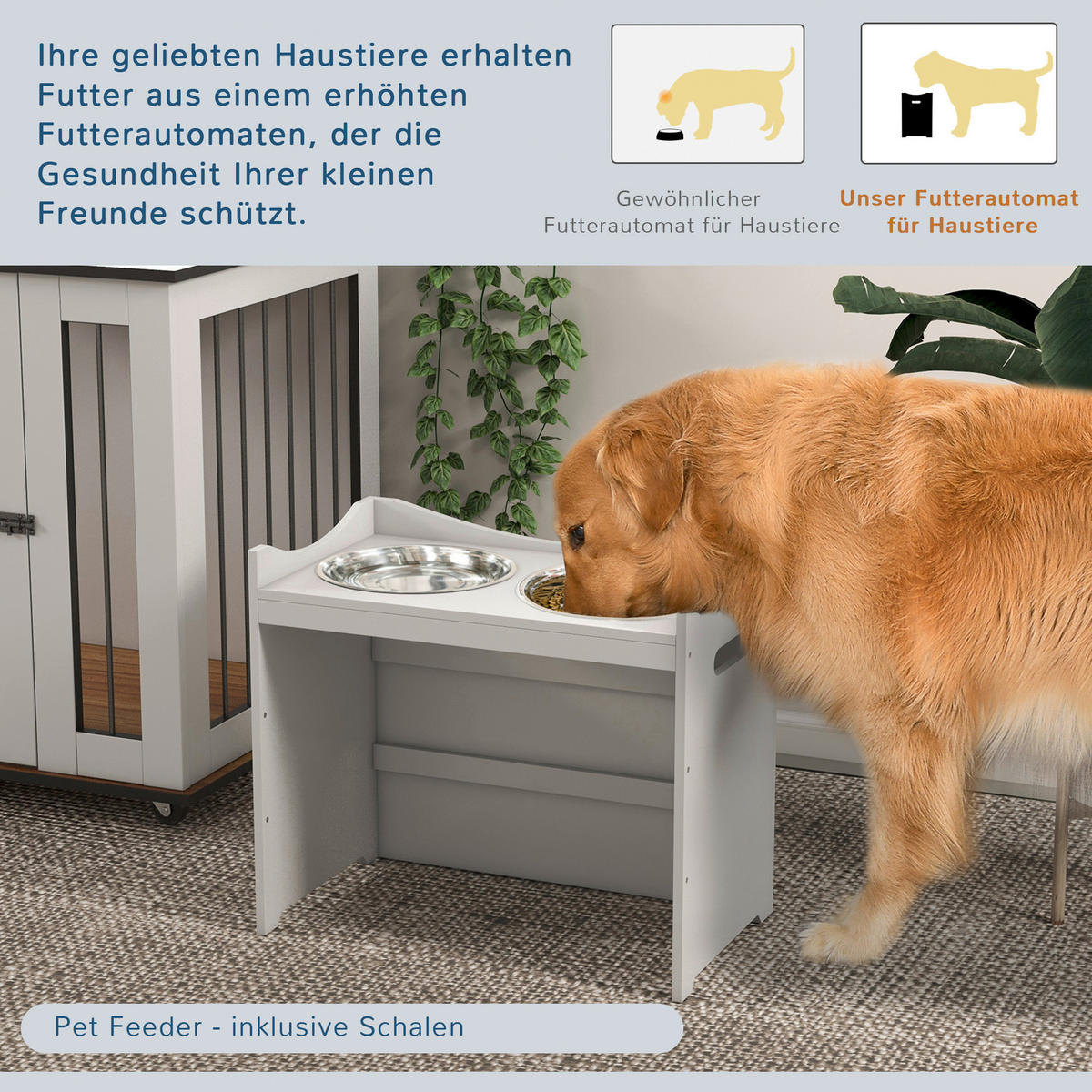 PawHut Futterstation weiß Edelstahl B/H/L: ca. 31,5x47x54 cm Futterstation - weiß (54,00/31,50/47,00cm) - PawHut