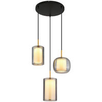 GLOBO LED-Pendelleuchte messing Rauch mattschwarz Glas Metall Aluminium H/D: ca. 150x50 cm LAMPIGNA - messing/Rauch (50,00/150,00cm) - GLOBO
