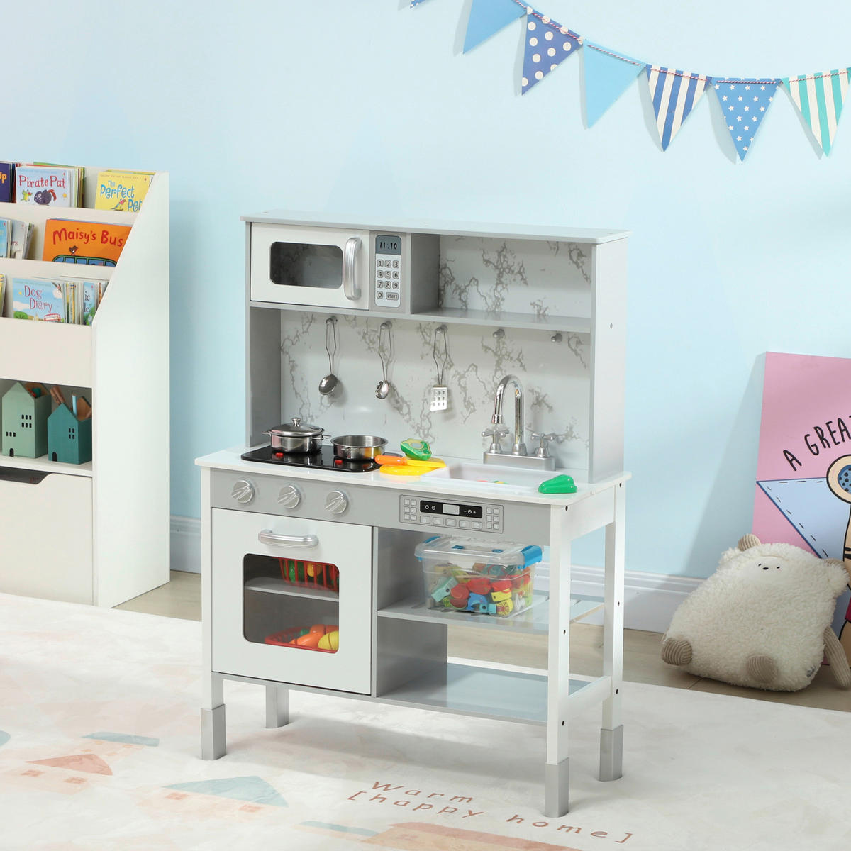 AIYAPLAY Kinder-Spielküche B/H/L: ca. 28x96,1x70,1 cm Kinder-Spielküche - weiß (70,10/28,00/96,10cm) - AIYAPLAY