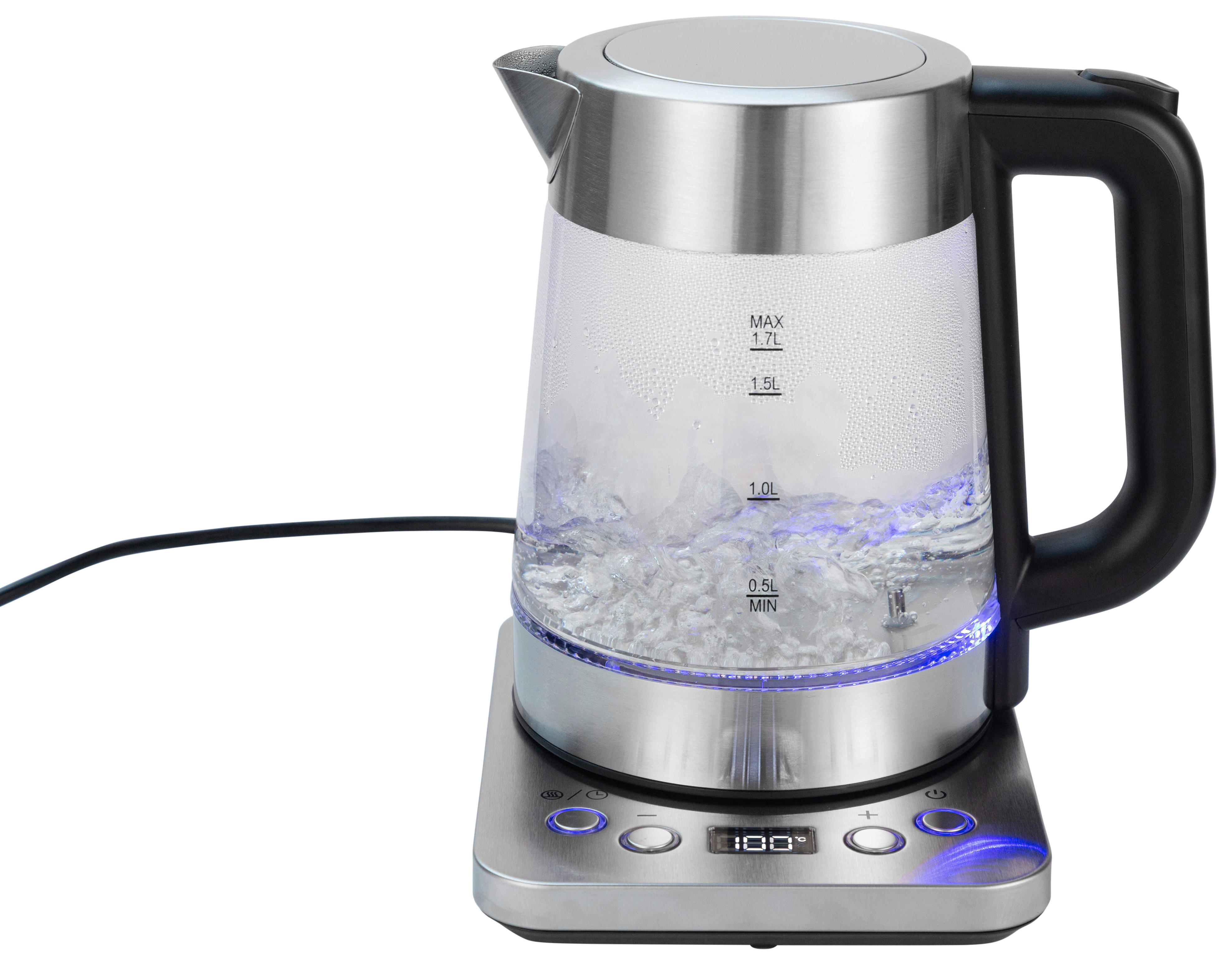 POCOline Wasserkocher silber Edelstahl Glas Kunststoff B/H/L: ca. 22,1x24,2x23,1 cm ca. 1,7 l Wasserkocher_Glas_Hot-One - silber (23,10/22,10/24,20cm) - POCOline