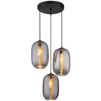 GLOBO Pendelleuchte JEFREY 15794-3HR Rauch schwarz Metall H/D: ca. 120x47 cm E27 3 Brennstellen JEFREY - schwarz/Rauch (47,00/120,00cm) - GLOBO