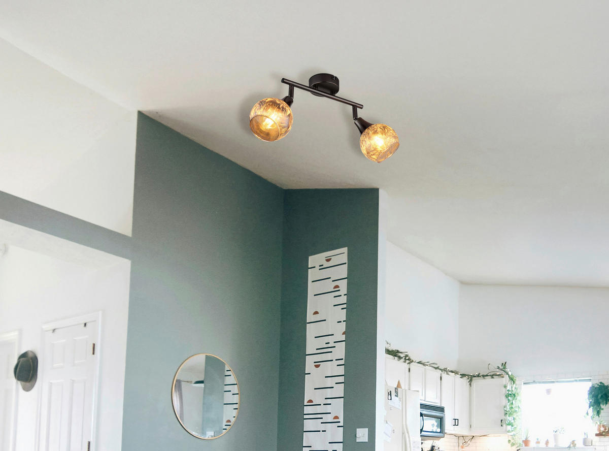 GLOBO Strahler schwarz Chrom Glas Metall B/H/L: ca. 11x26x16 cm E14 2 Brennstellen Strahler-Frosta - schwarz/Chrom (16,00/11,00/26,00cm) - GLOBO