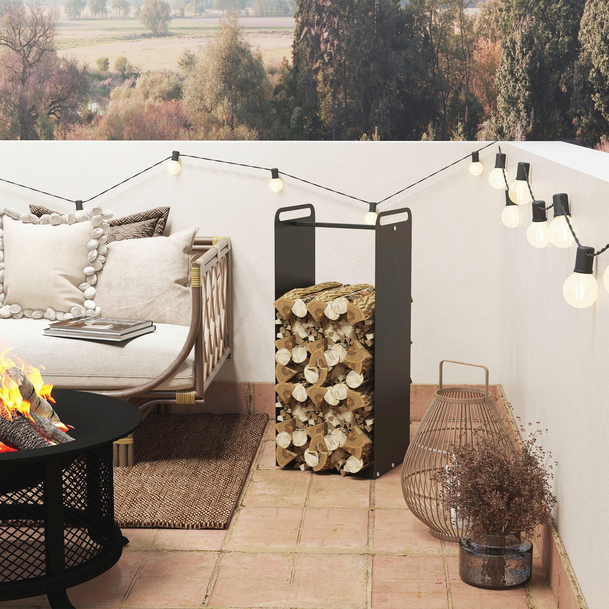 Thumbnail - Outsunny Kaminholzregal schwarz B/H/L: ca. 30x90x37 cm