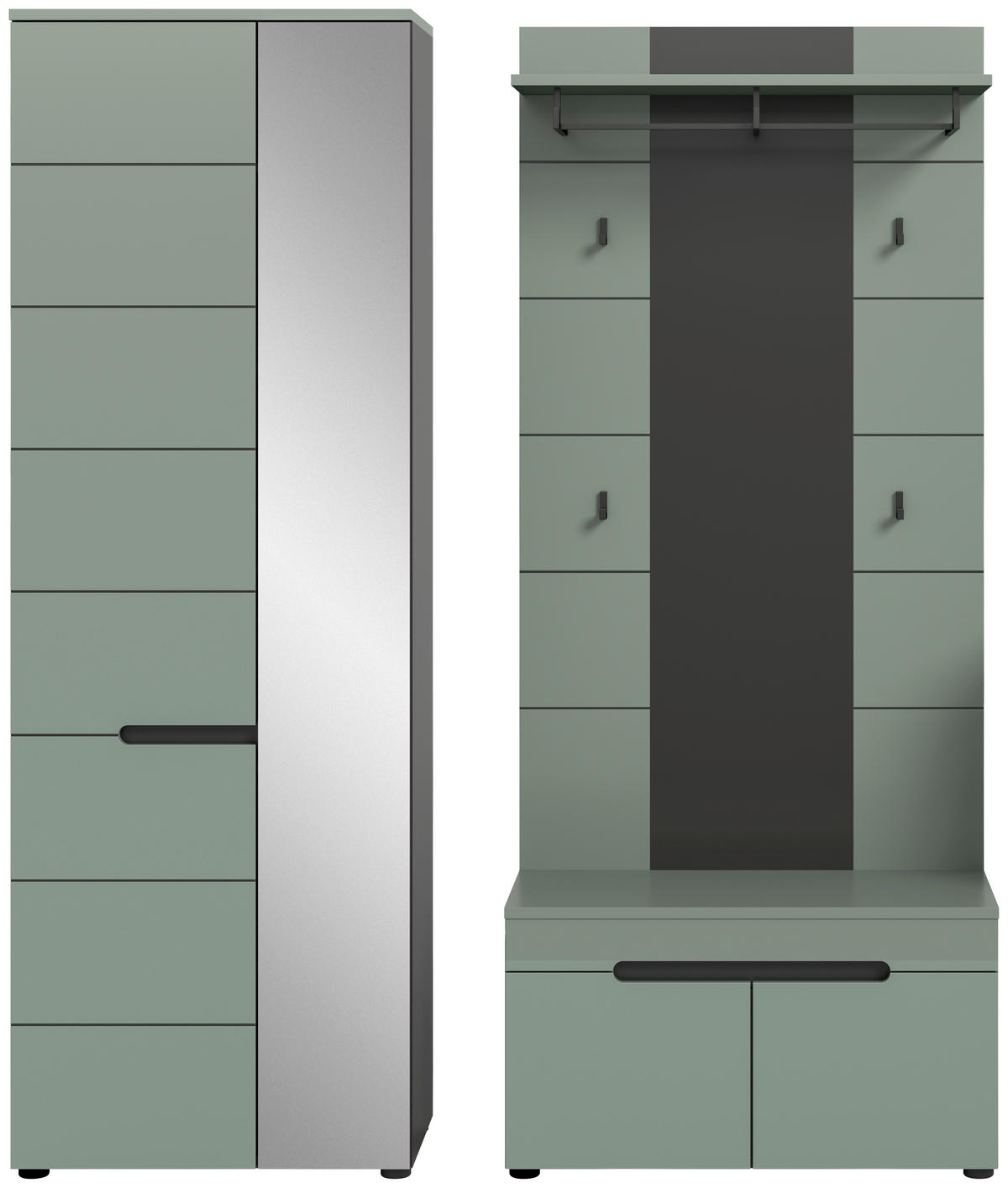 Garderobe Canu grün basaltgrau Nachbildung B/H/T: ca. 160x190x37 cm Canu - basaltgrau/grün (160,00/190,00/37,00cm) - xonox.home