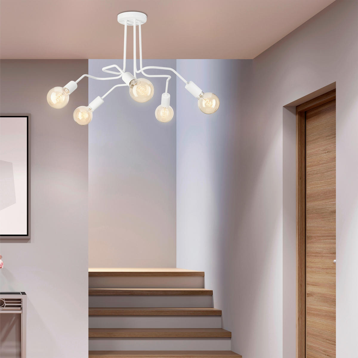 Lamkur Deckenleuchte DOMINO 51192 weiß Stahl H/L: ca. 40x59 cm E27 5 Brennstellen Domino - weiß (59,00cm) - Lamkur